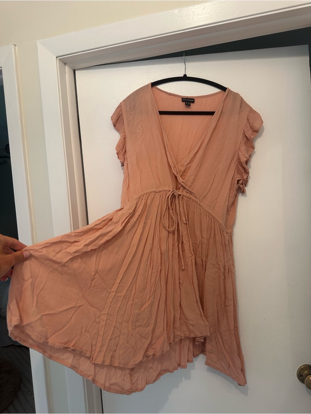 Saks Fifth Avenue Peach Tie-Front V-Neck Dress
